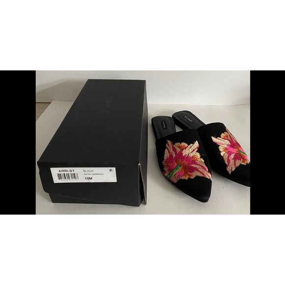 Natori Womens Arri Satin Embroidered Slides 10M Mules Flats Floral Slip On - Picture 7 of 10